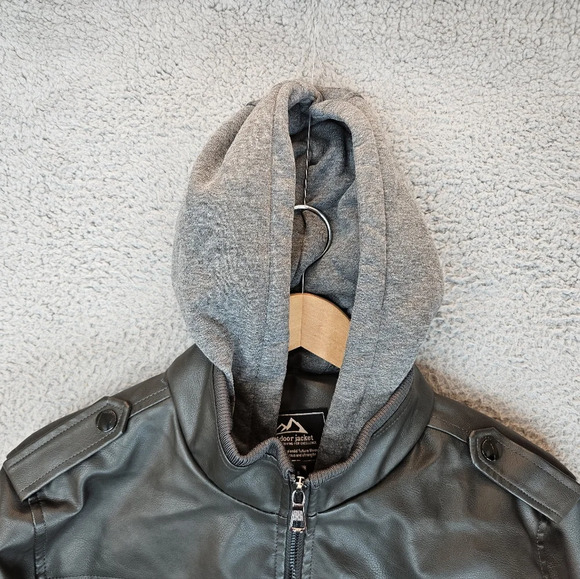 Magcomsen Jacket Men Sz S Black PU faux Leather Moto Removable Hood High-quality - Picture 3 of 14